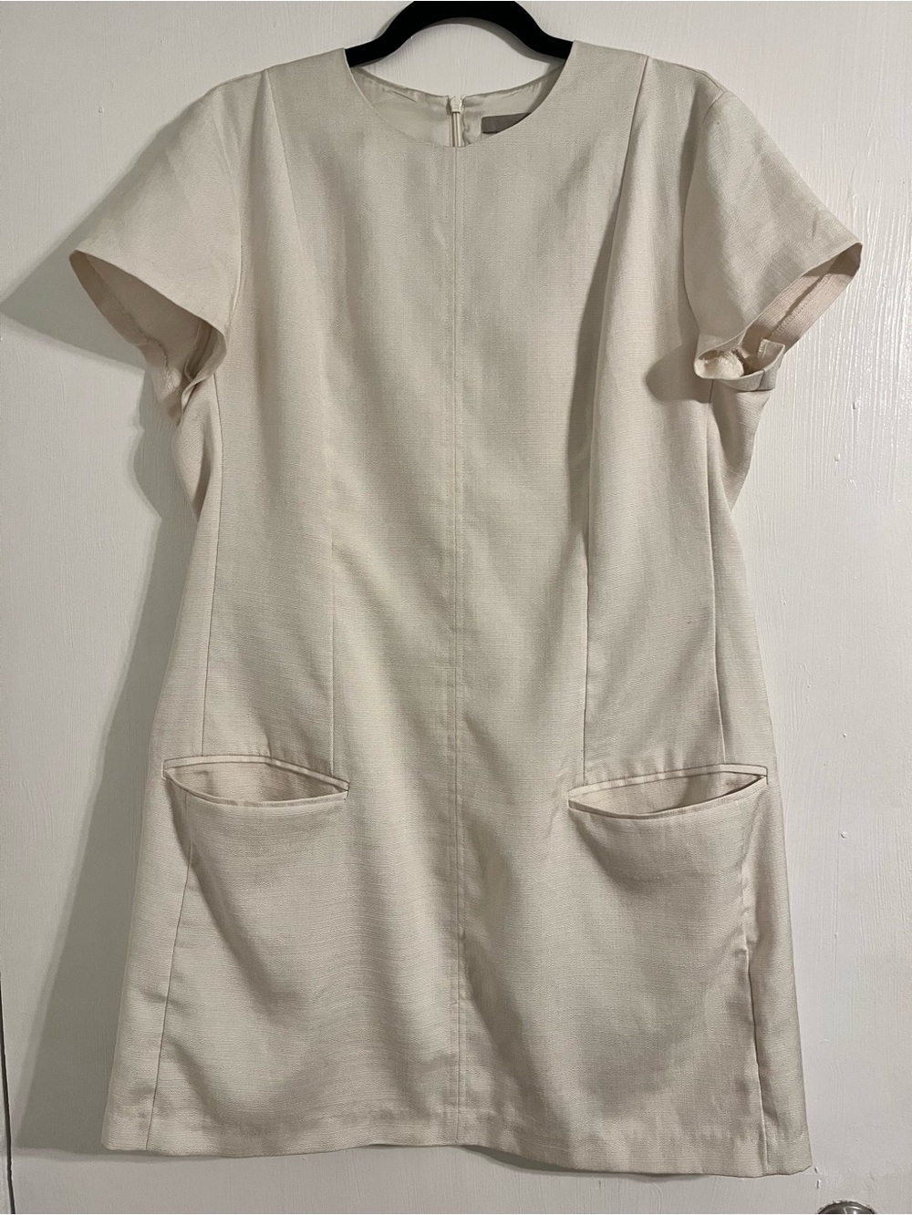 H&M Cream Short-Sleeve Pocketed Mini Dress